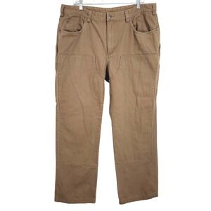 Duluth Double Knee Canvas Carpenter Pant 38x31.5 Brown Suspender Buttons Vintage